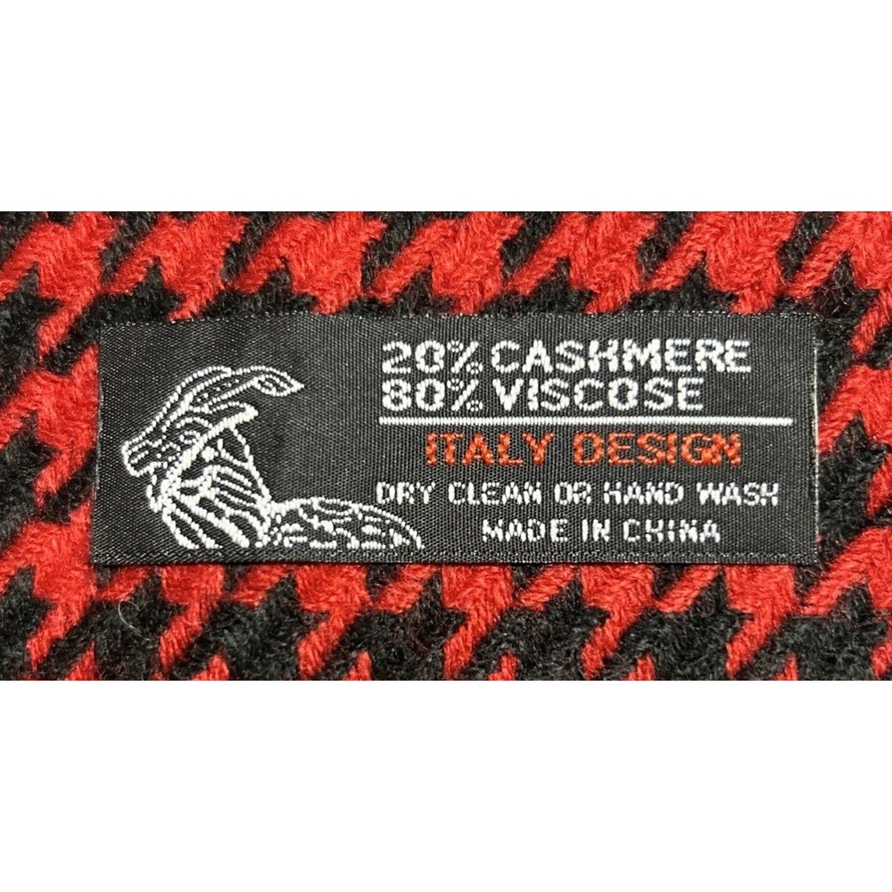 Red Black Houndstooth Check Plaid 64" Winter Wrap Scarf Viscose Cashmere Blend - Picture 6 of 6